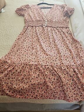 indulge Rose Floral V-Neck Smocked Midi Dress